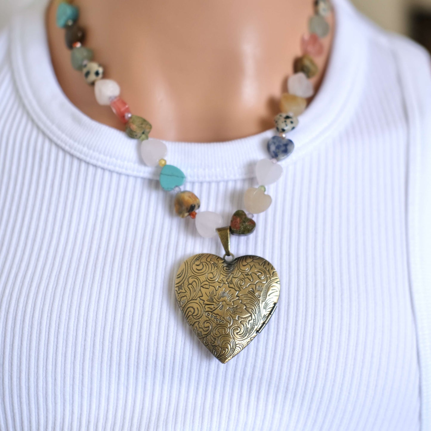 colorful heart stone with pendant necklace-customization