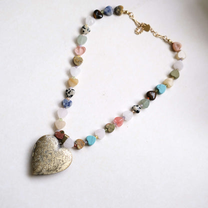 colorful heart stone with pendant necklace-customization