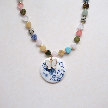 colorful heart stone with pendant necklace-customization