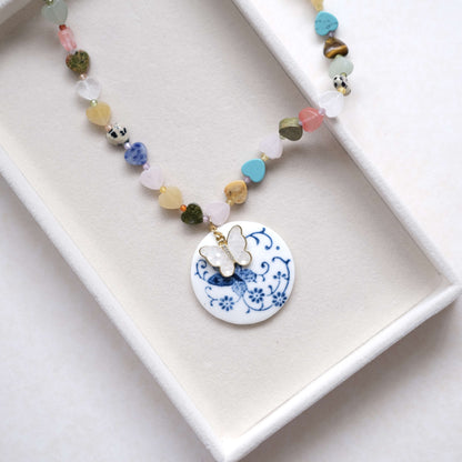 colorful heart stone with pendant necklace-customization