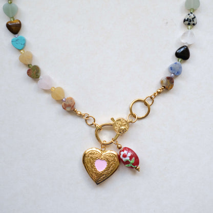 colorful heart stone with clasp pendant necklace-customization