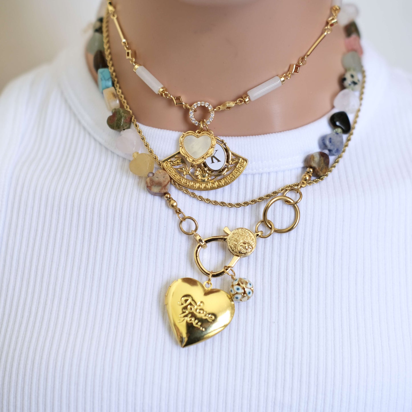 colorful heart stone with clasp pendant necklace-customization