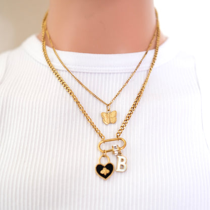 Bee heart Oval Clasp two layer  Chain-customization