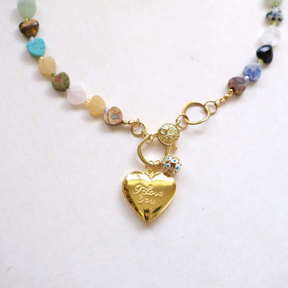 colorful heart stone with clasp pendant necklace-customization