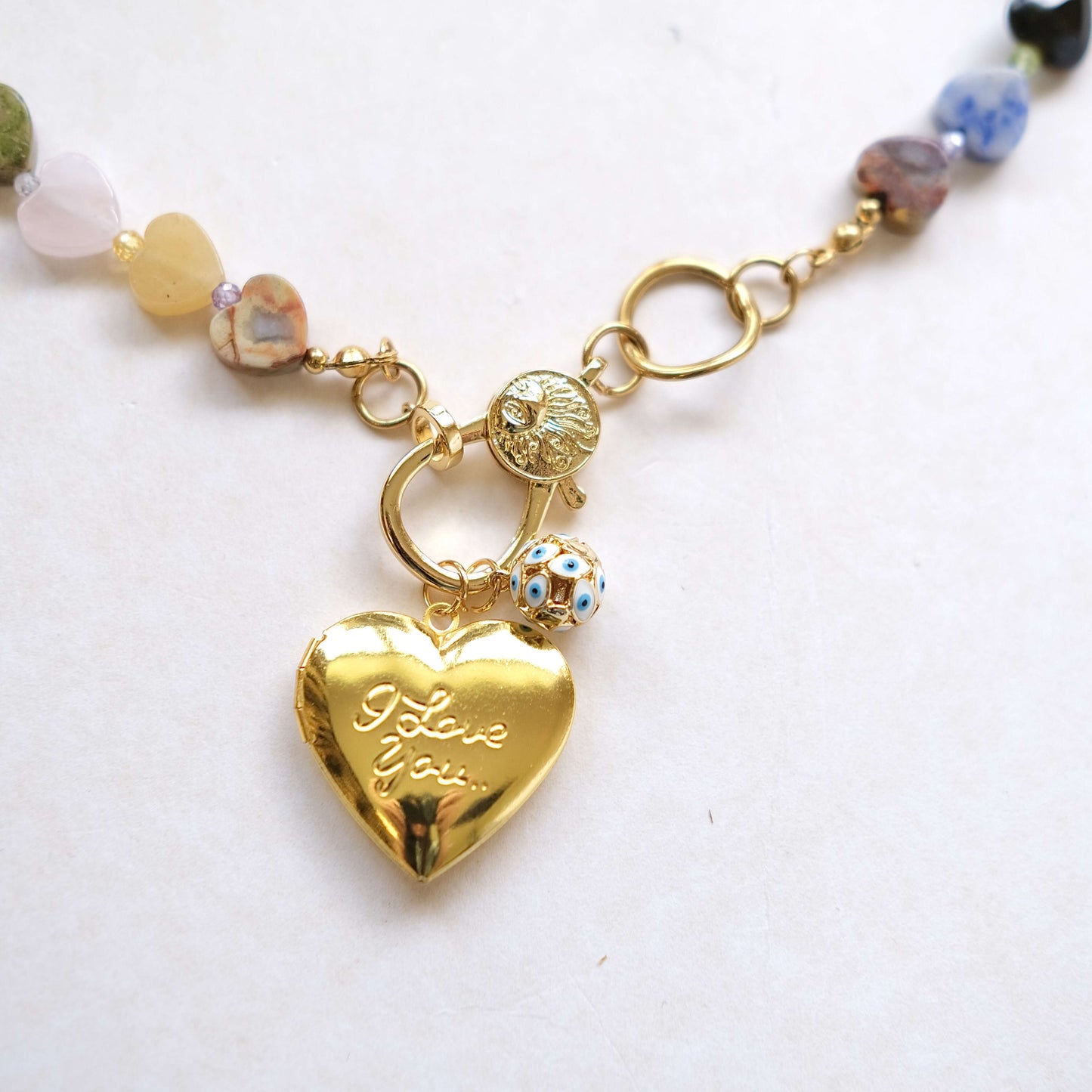 colorful heart stone with clasp pendant necklace-customization