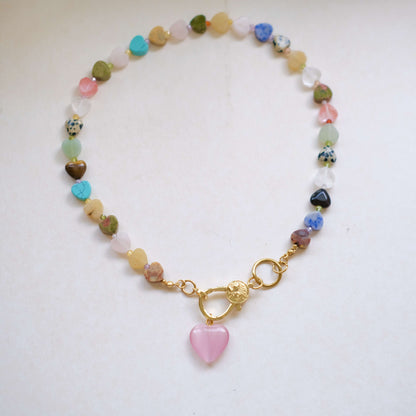 colorful heart stone with clasp pendant necklace-customization