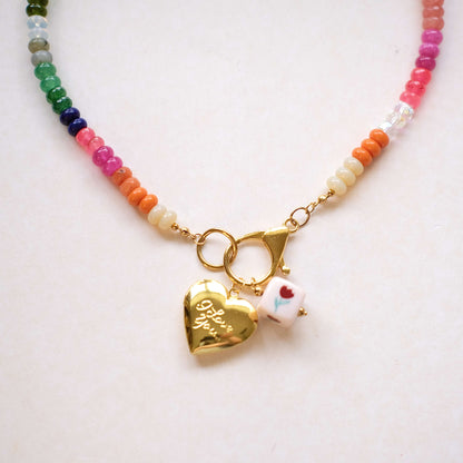 Rainbow glass beads with pendant clasp necklace-customization