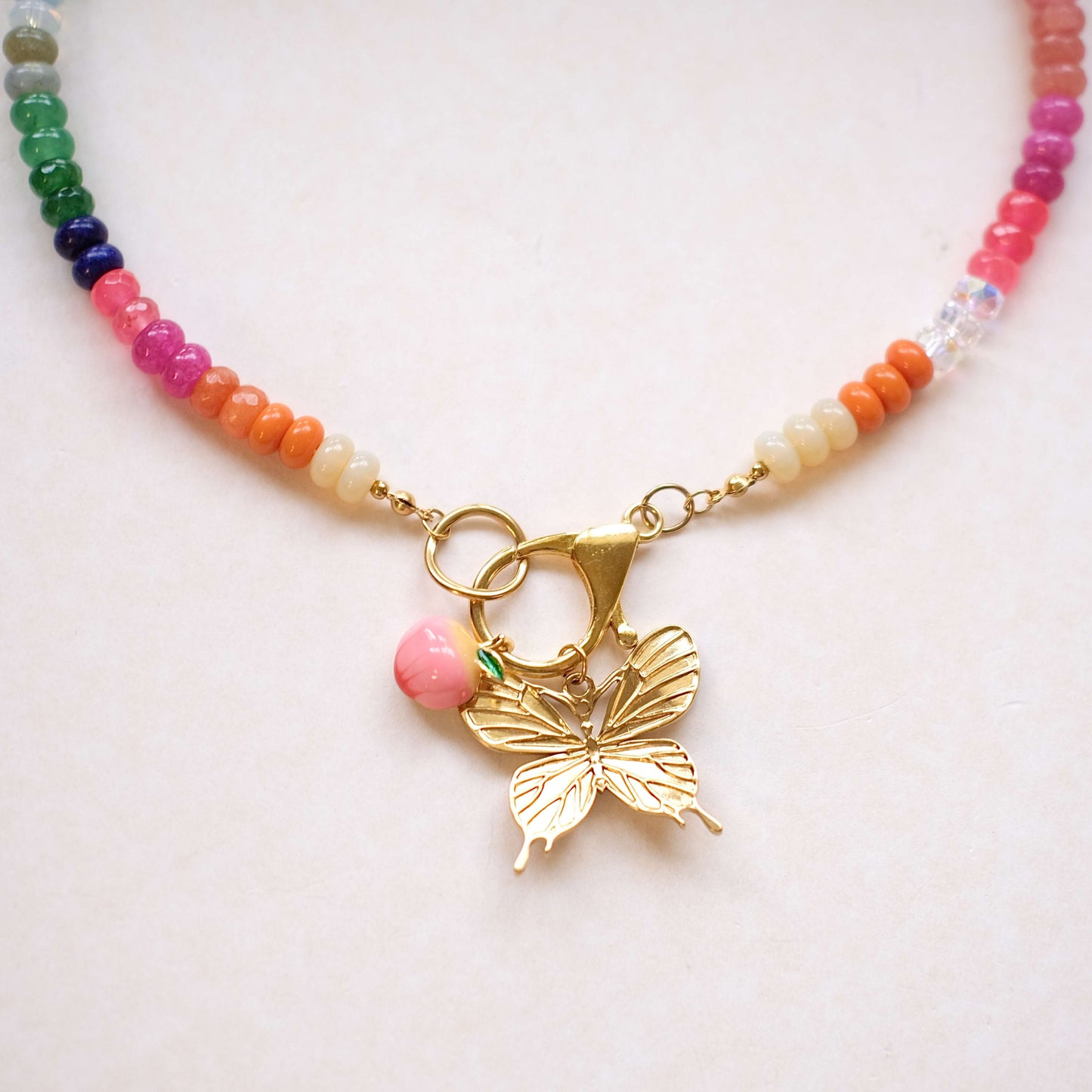 Rainbow glass beads with pendant clasp necklace-customization