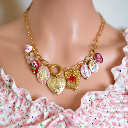 Floral Rose dry flower with heart vintage unique necklace-customization