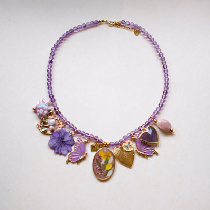 Purple crystal beads with Butterfly vintage unique necklace-customization