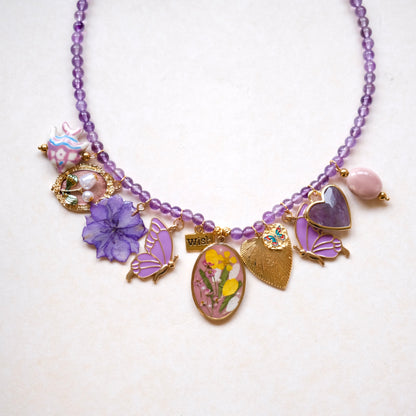 Purple crystal beads with Butterfly vintage unique necklace-customization