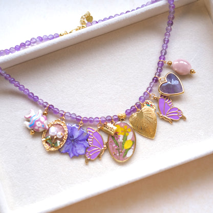 Purple crystal beads with Butterfly vintage unique necklace-customization