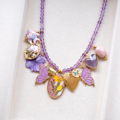 Purple crystal beads with Butterfly vintage unique necklace-customization