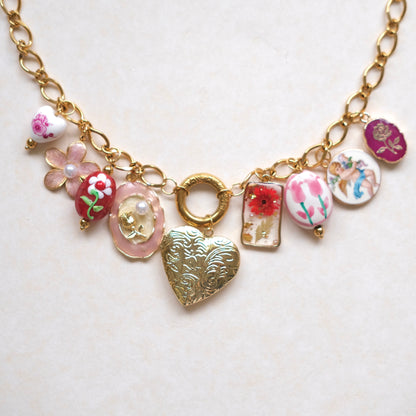 Floral Rose dry flower with heart vintage unique necklace-customization