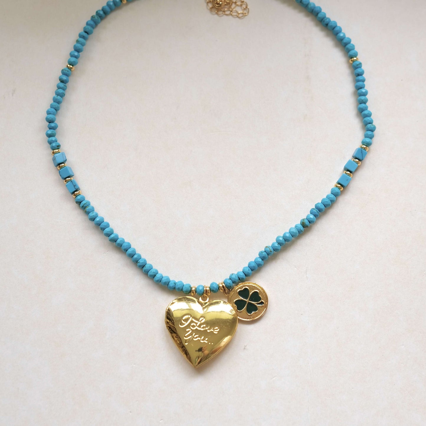 BLUE beads with heart pendant necklace-customization