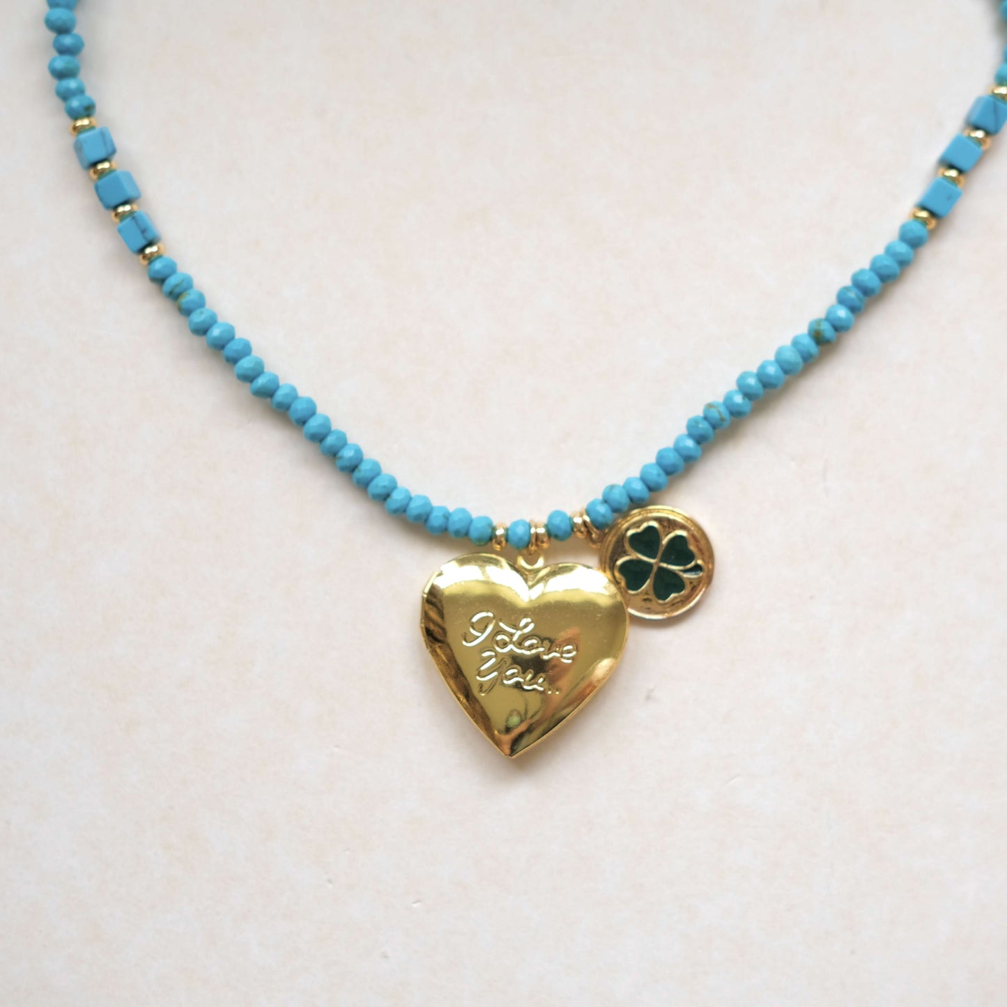 BLUE beads with heart pendant necklace-customization