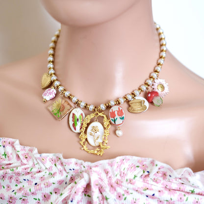 Birth Flower vintage pearl Charms necklace