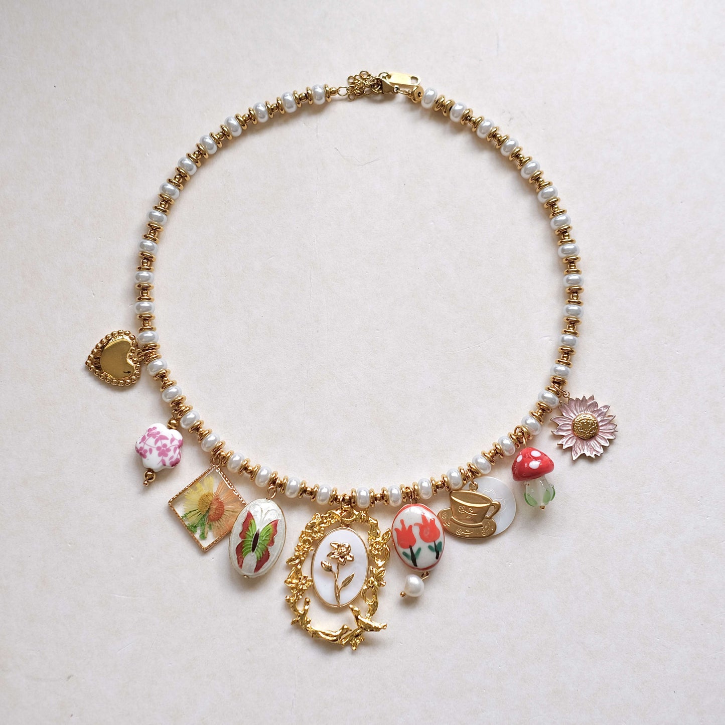 Birth Flower vintage pearl Charms necklace