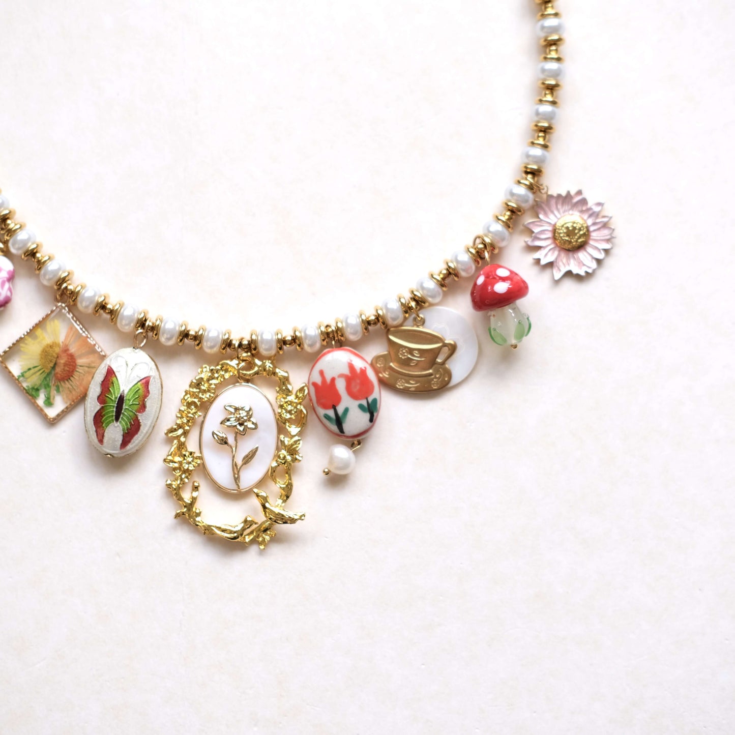 Birth Flower vintage pearl Charms necklace