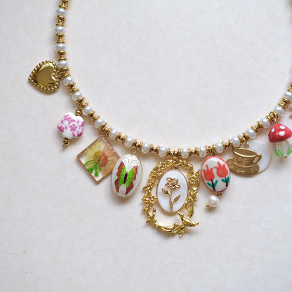 Birth Flower vintage pearl Charms necklace