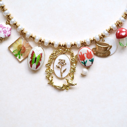 Birth Flower vintage pearl Charms necklace