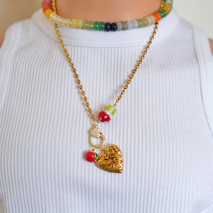 Mushroom vintage heart pendent necklace