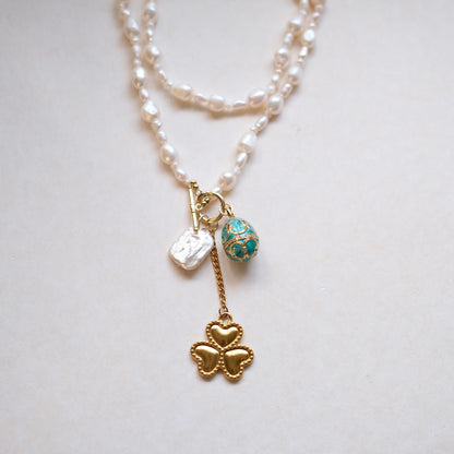 Pearl with dragon fly Charm long pearl Necklace