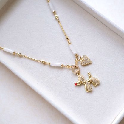 Poodle and Heart Charm Necklace - Elegant Gold Chain with Crystal Accents