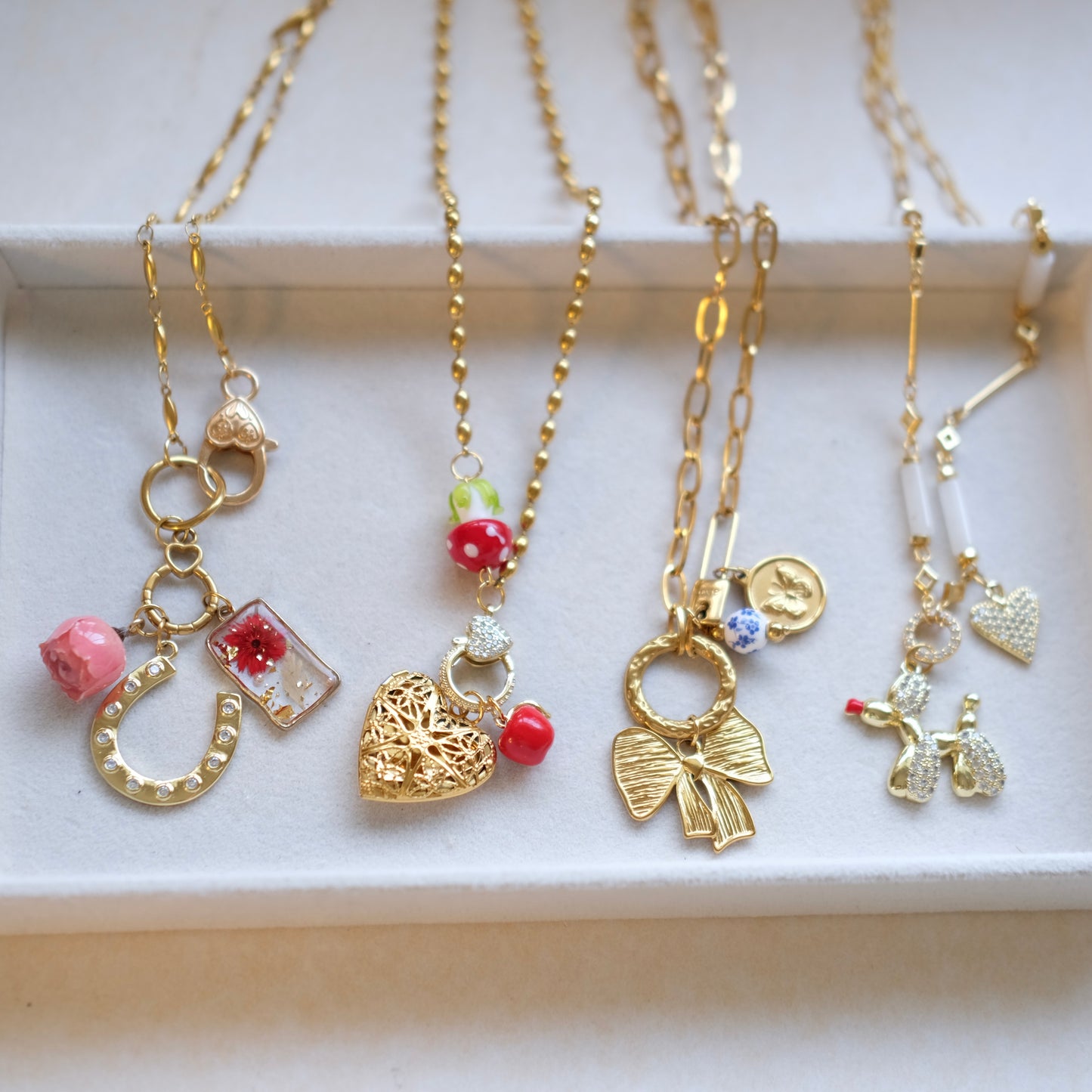 Gold Jewelry Aesthetic: Cute Handmade Lucky Charm Necklaces