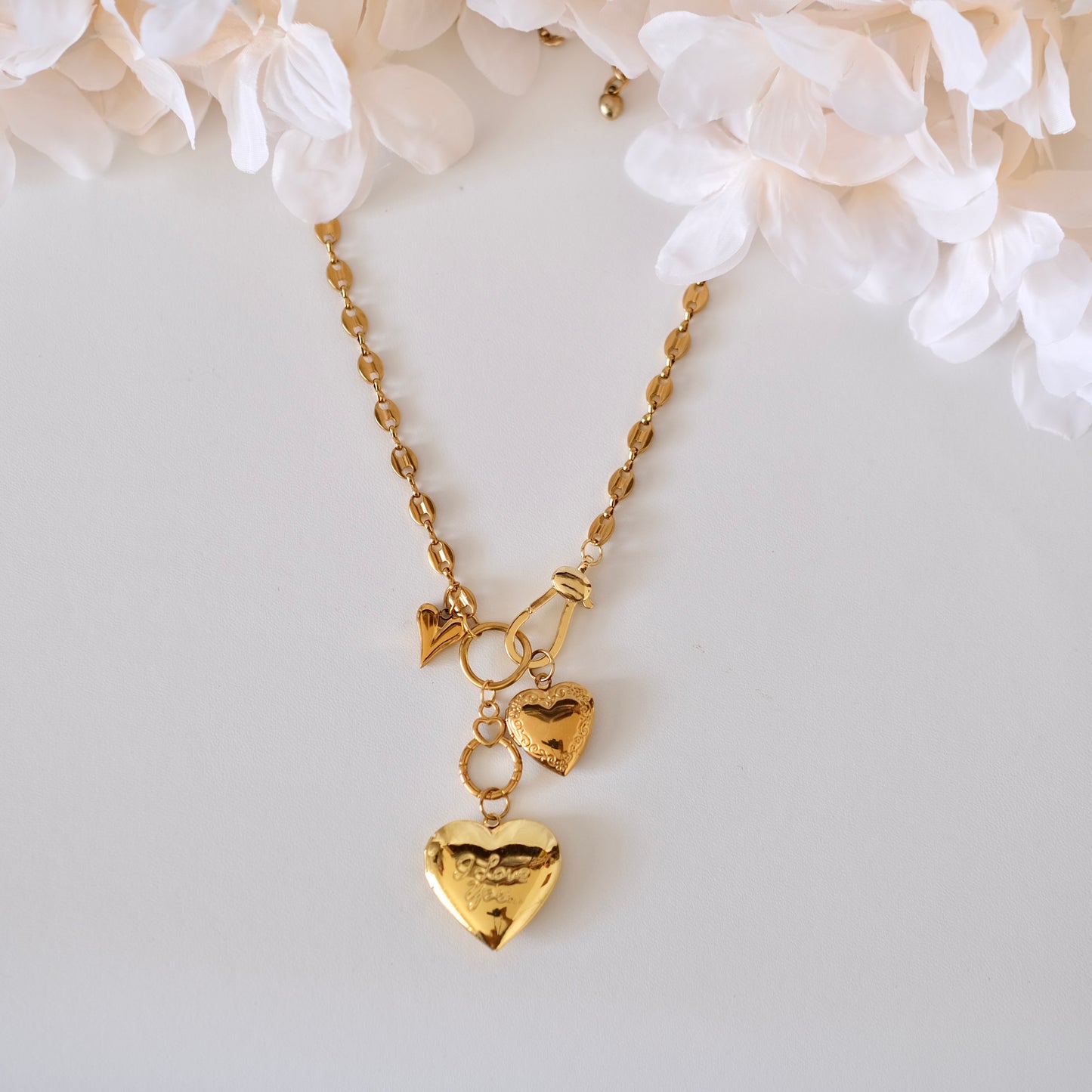 PRE-MADE Stacked Heart Charm Necklace – Romantic & Elegant Design