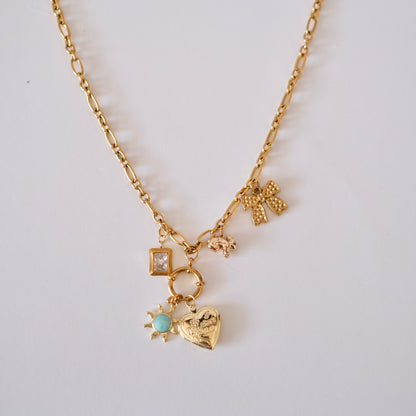 PRE-MADE Sun & Heart Charm Necklace – Gold & Turquoise Accents