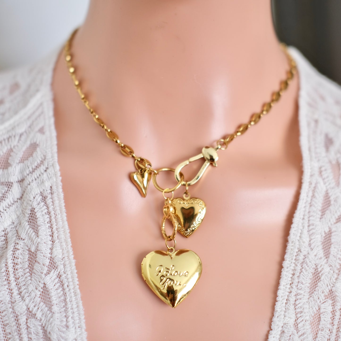 PRE-MADE Stacked Heart Charm Necklace – Romantic & Elegant Design