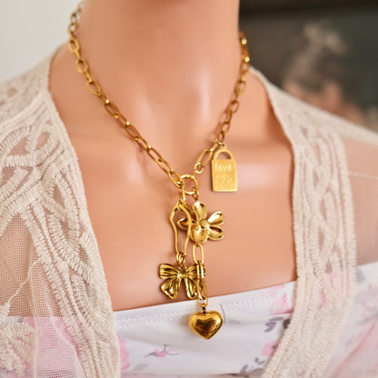 PRE-MADE BOW and Heart Necklace