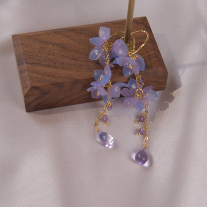 handmade resin flower and purle with pearl silver hook earring fashion woman