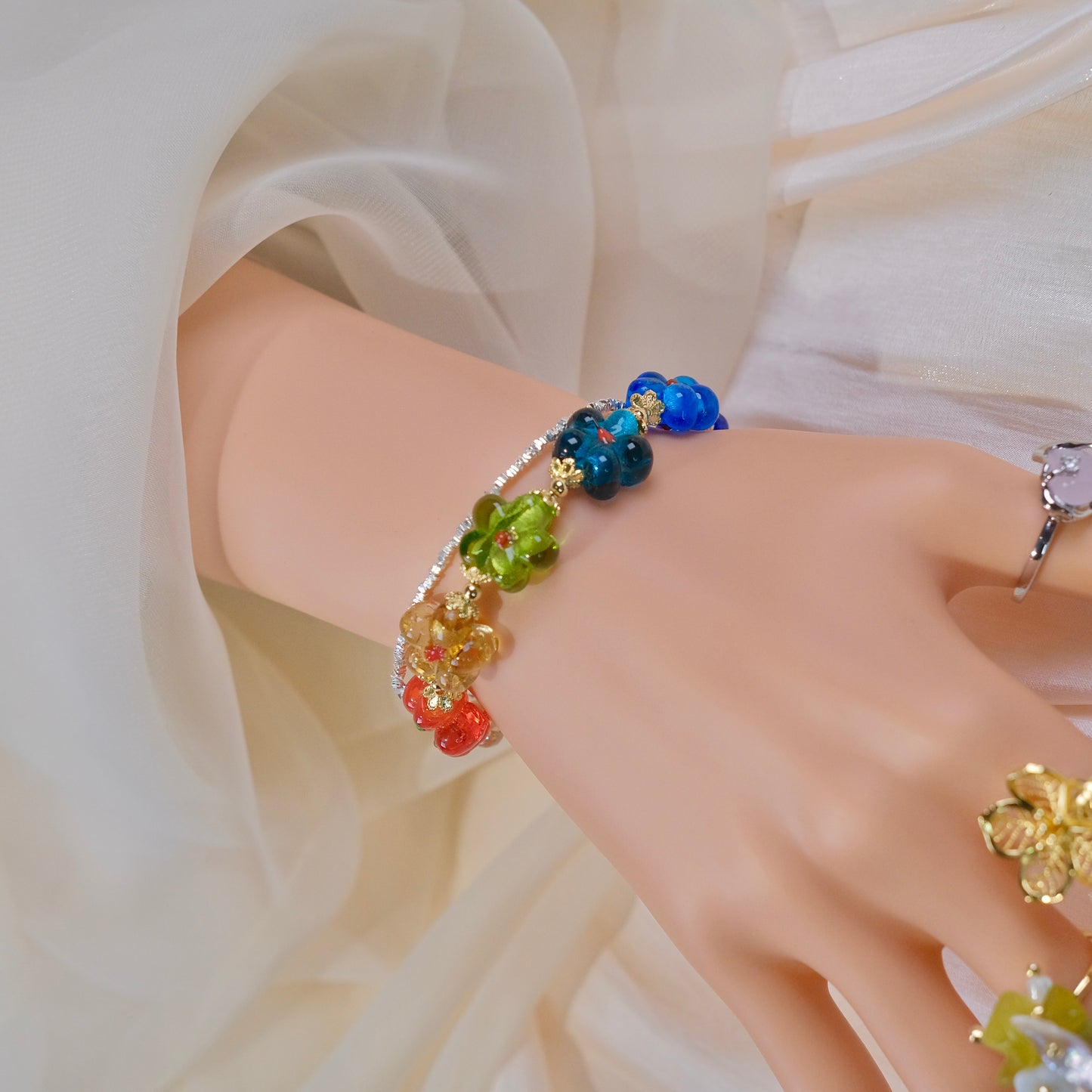 Pulsera de flores de bola de lluvia, joyería de moda para mujer, pulsera hecha a mano con cuentas