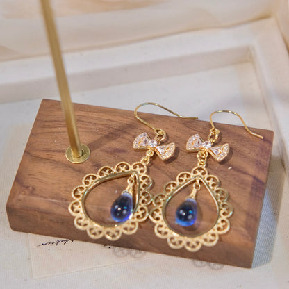 Pendientes de cuentas de vidrio con forma de gota de agua azul, joyería para mujer