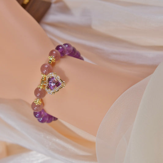 pulsera de cuentas de cristal púrpura joyería mujer moda