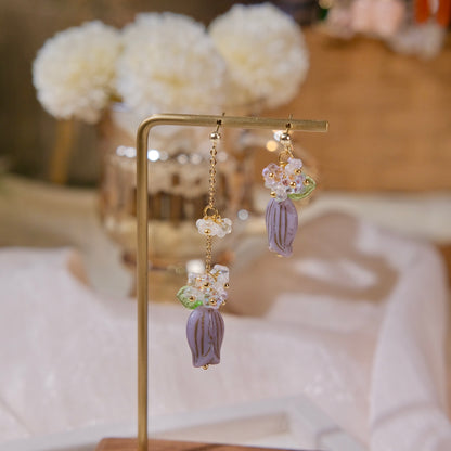 purple tulip flower Irregular earring