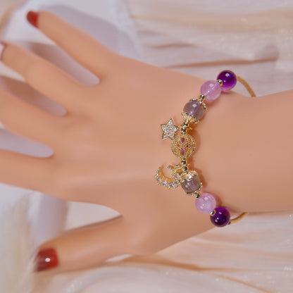 moon and star nature purple cystal beads bracelet with moonlight stone fashion woman