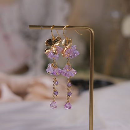 purple resin flower with gold colored flower earring fashion jewelry woman