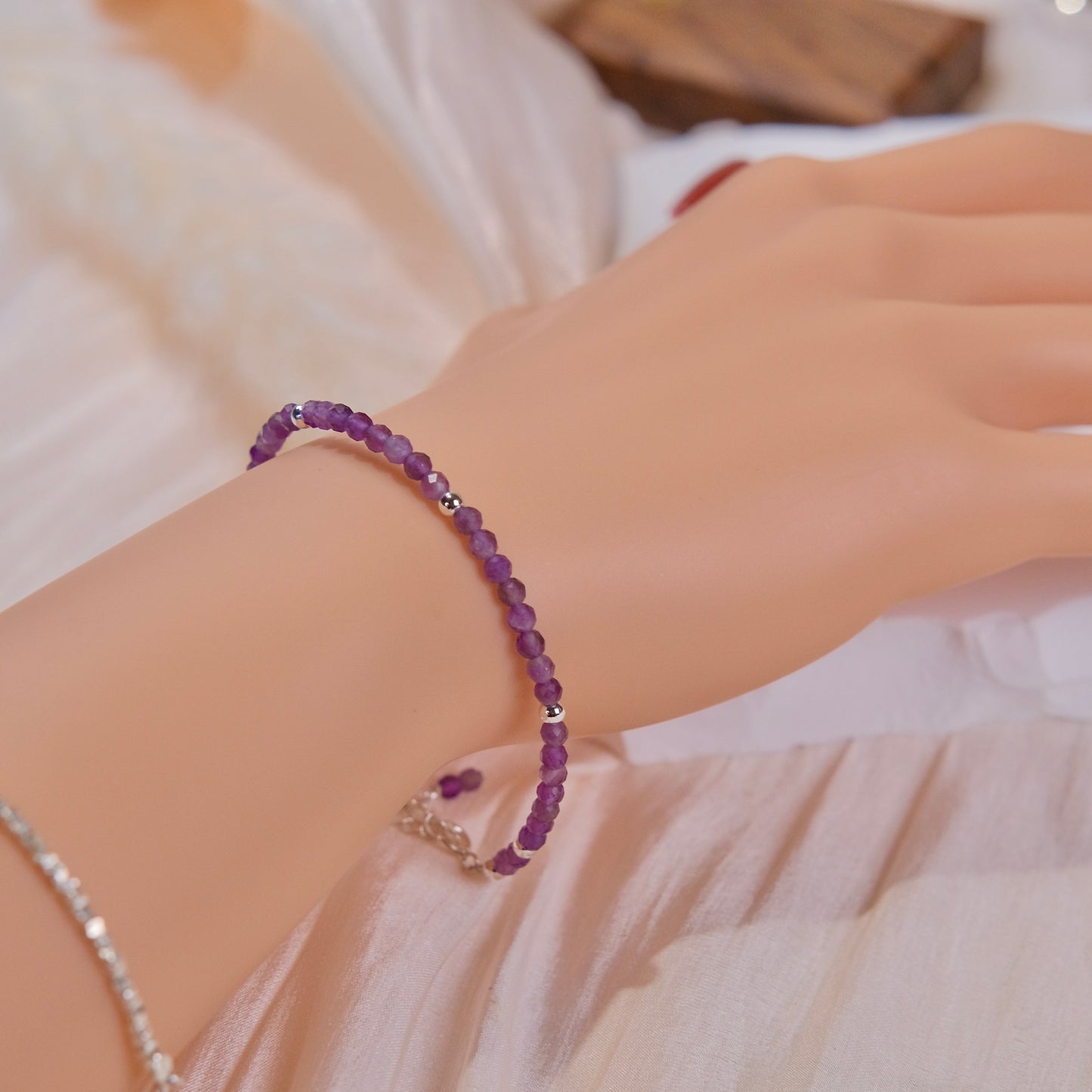 Pulsera fina de 3mm con cuentas moradas naturales, joyería de moda para mujer