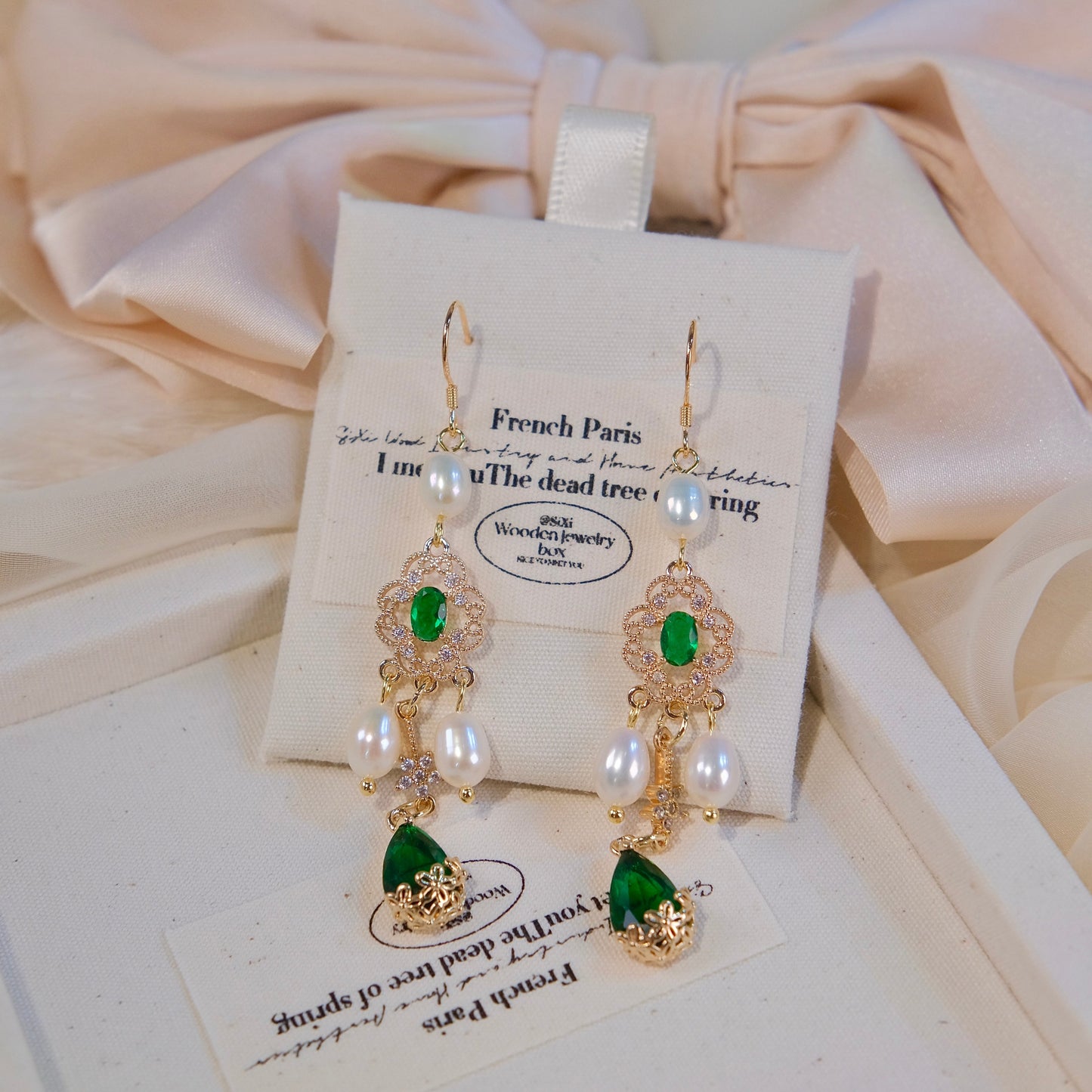 green zircon with pearl earring fashion woman jewelry