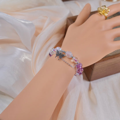 Pulsera de cuentas de cuarzo Azeztulita con cuentas de mariposa y piedra lunar moda mujer