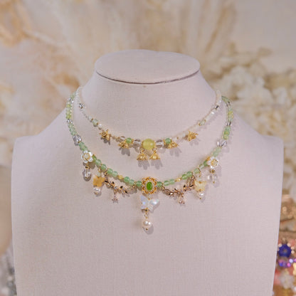 Green butterfly double  necklace handmade White crystal bead mother of pearls jewelry beads