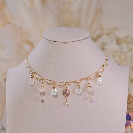 Collar de deseo de Luna, joyería de moda para mujer, cuentas hechas a mano, cuentas mixtas de Pinctada maxima, perlas, collar de cristal rosa