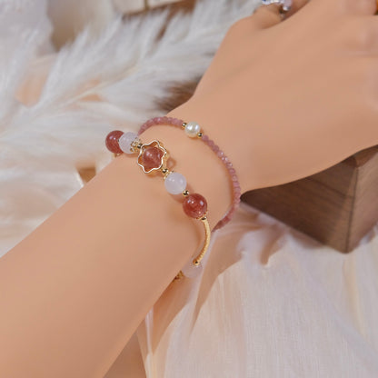 strawberry cystal beads with white agate beads bracelet jewelry fashion woman