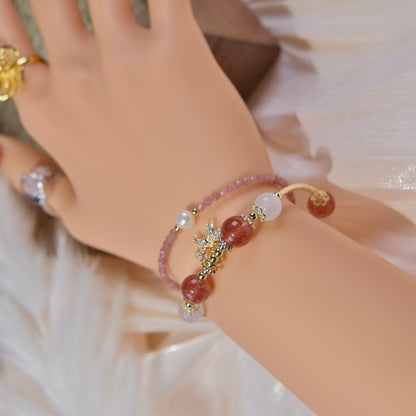 Cuentas de cristal de fresa con cuentas de ágata blanca pulsera joyería moda mujer