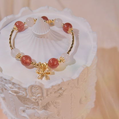 strawberry cystal beads with white agate beads bracelet jewelry fashion woman