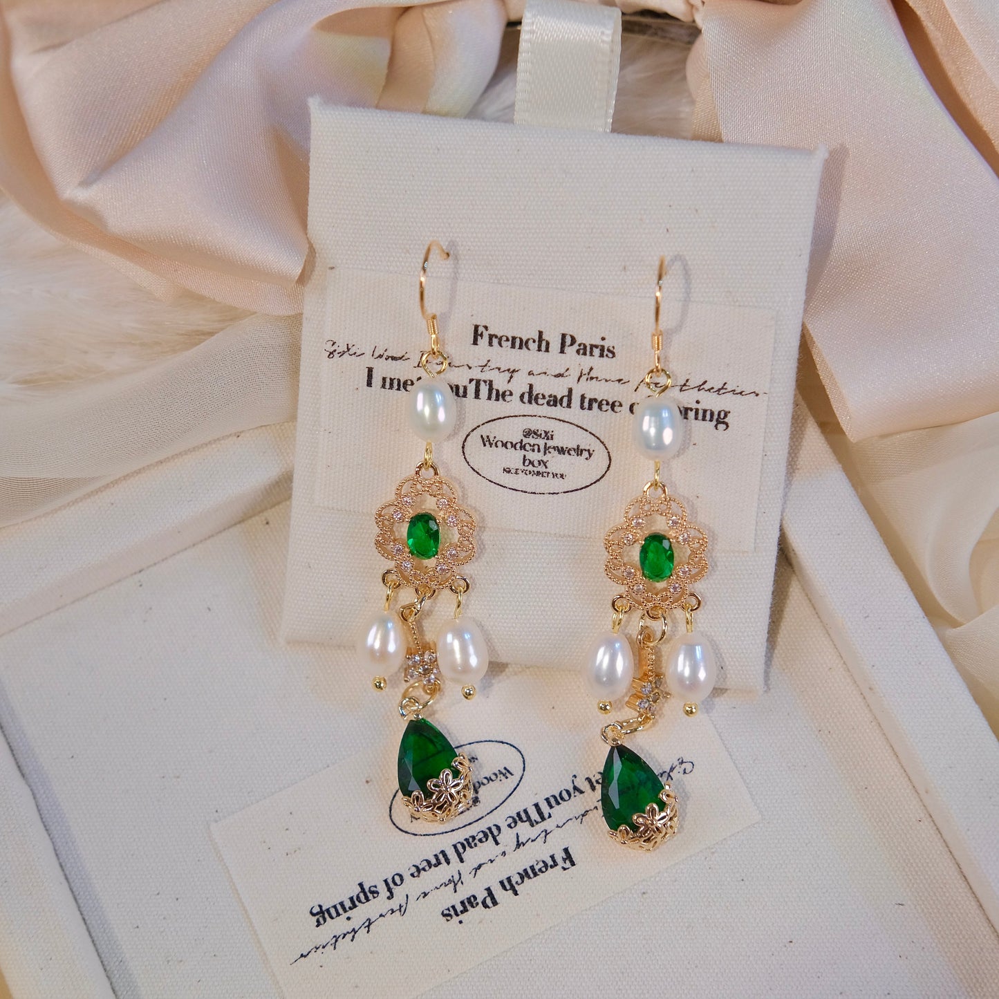 green zircon with pearl earring fashion woman jewelry