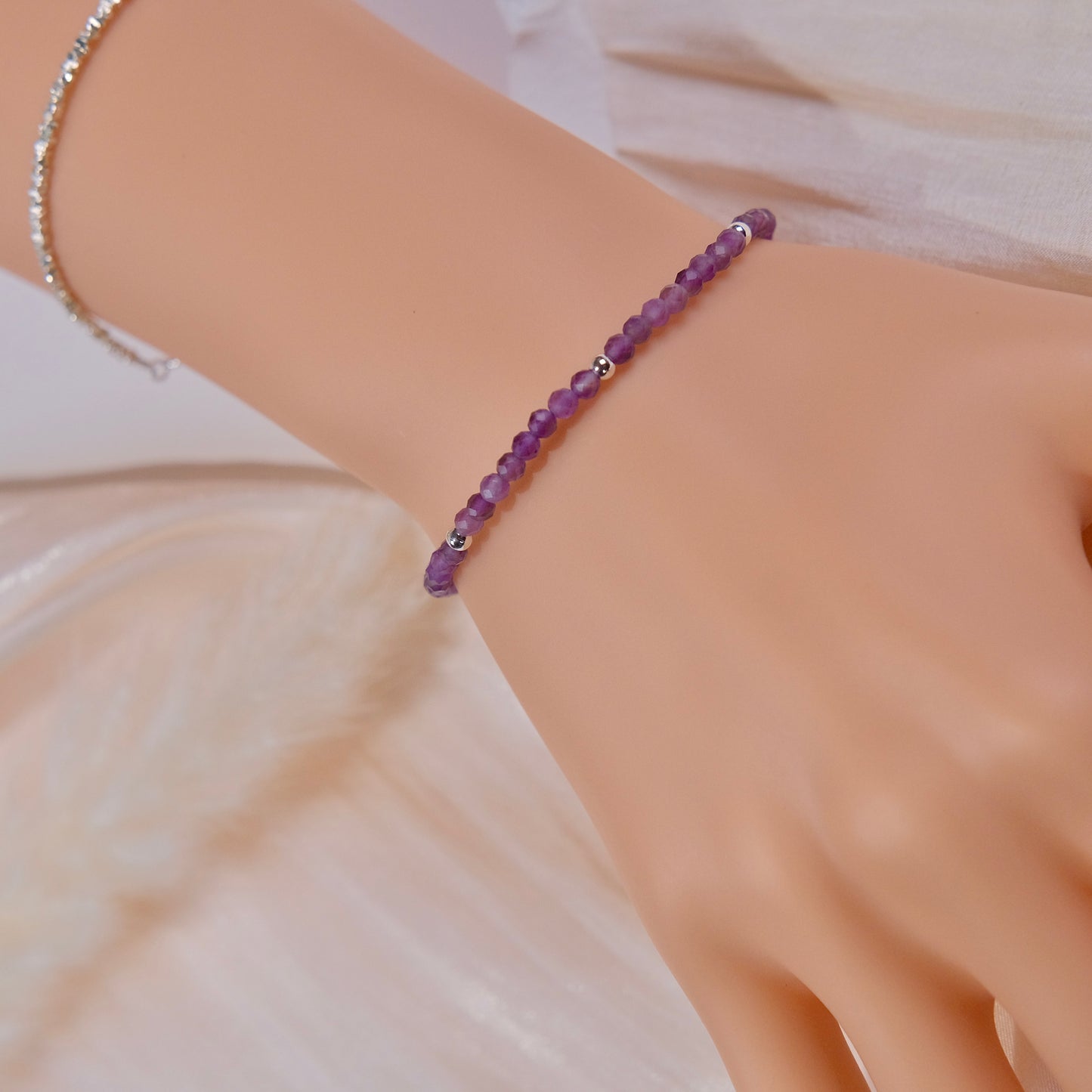 Pulsera fina de 3mm con cuentas moradas naturales, joyería de moda para mujer